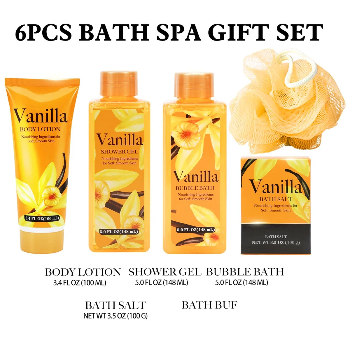 Spa Luxetique Bath Gifts for Women, 6PCS Vanilla Luxury Spa Gift Sets with Shower Gel, Bubble Bath, Body Lotion, Valentines Gifts for Her, Mom, Pamper Sets for Women Gifts