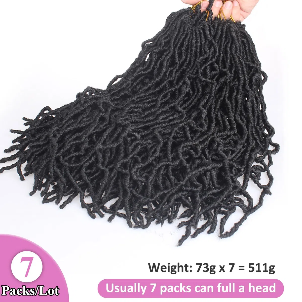 45,7 cm künstliche Locs Häkelnadel Hair Soft Locs 7 Packs Pre-looped New Faux Locs Crochet Braids Natural Black Goddess Locs Crochet Hair Extension Curly Locs Braiding Hair Synthetic for