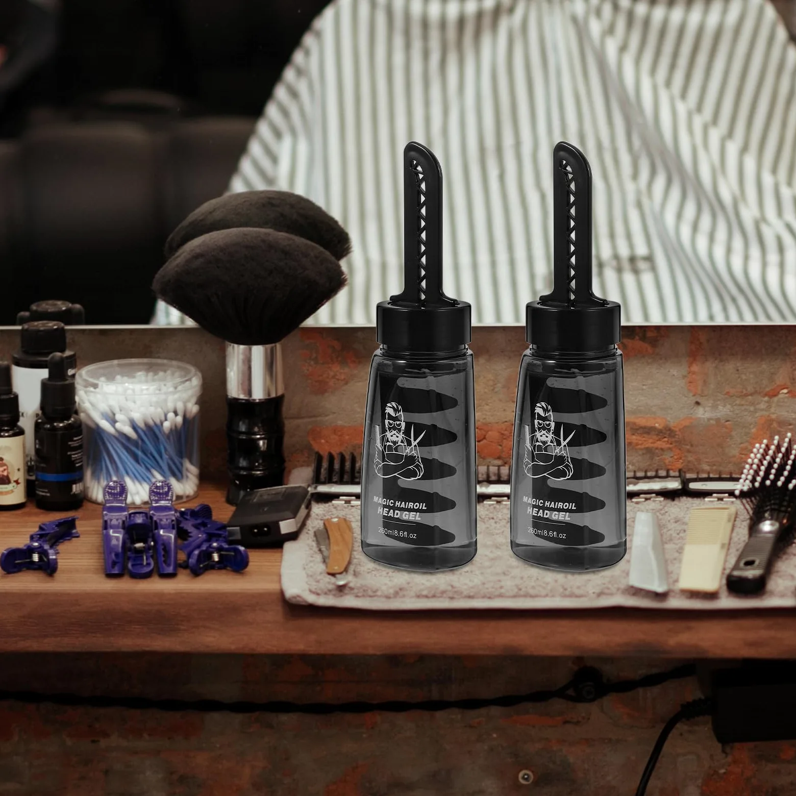 3 Stück-pack Leere Haarstyling Gelflaschen 260ml Schwarz aus Kunststoff mit Praktischem Kamm Einfacher Auftrag für Herren und Friseure