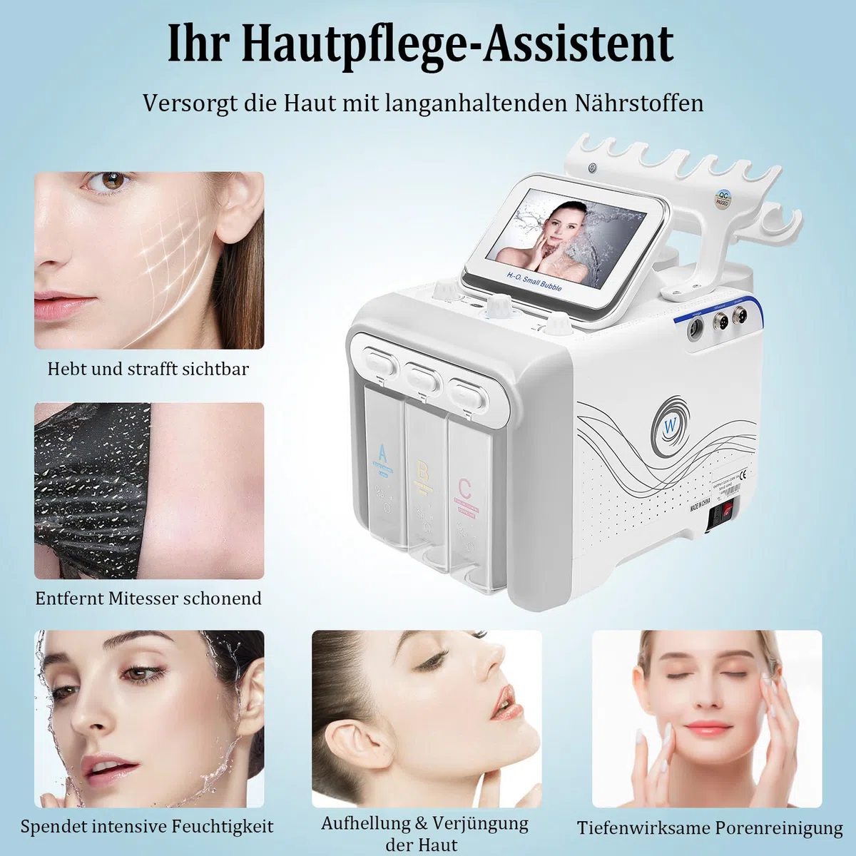 Hydrafacial Geraet Aquafacial 6 in 1 Microdermabrasion Porenreiniger Mitesserentferner Ultraschall Spray Kalthammer Wasserstoff Sauerstoff Hautpflegegeraet
