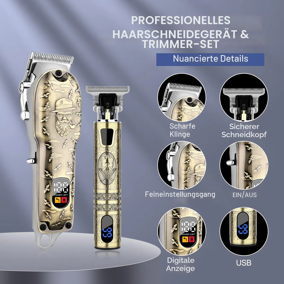 Haarschneidemaschine Set für Männer, Haarschneidemaschine Trimmer mit LED-Anzeige, Professioneller Kabelloser Haarschneidemaschine Rasierer Bartschneidemaschine, Haarschneidemaschine für Männer