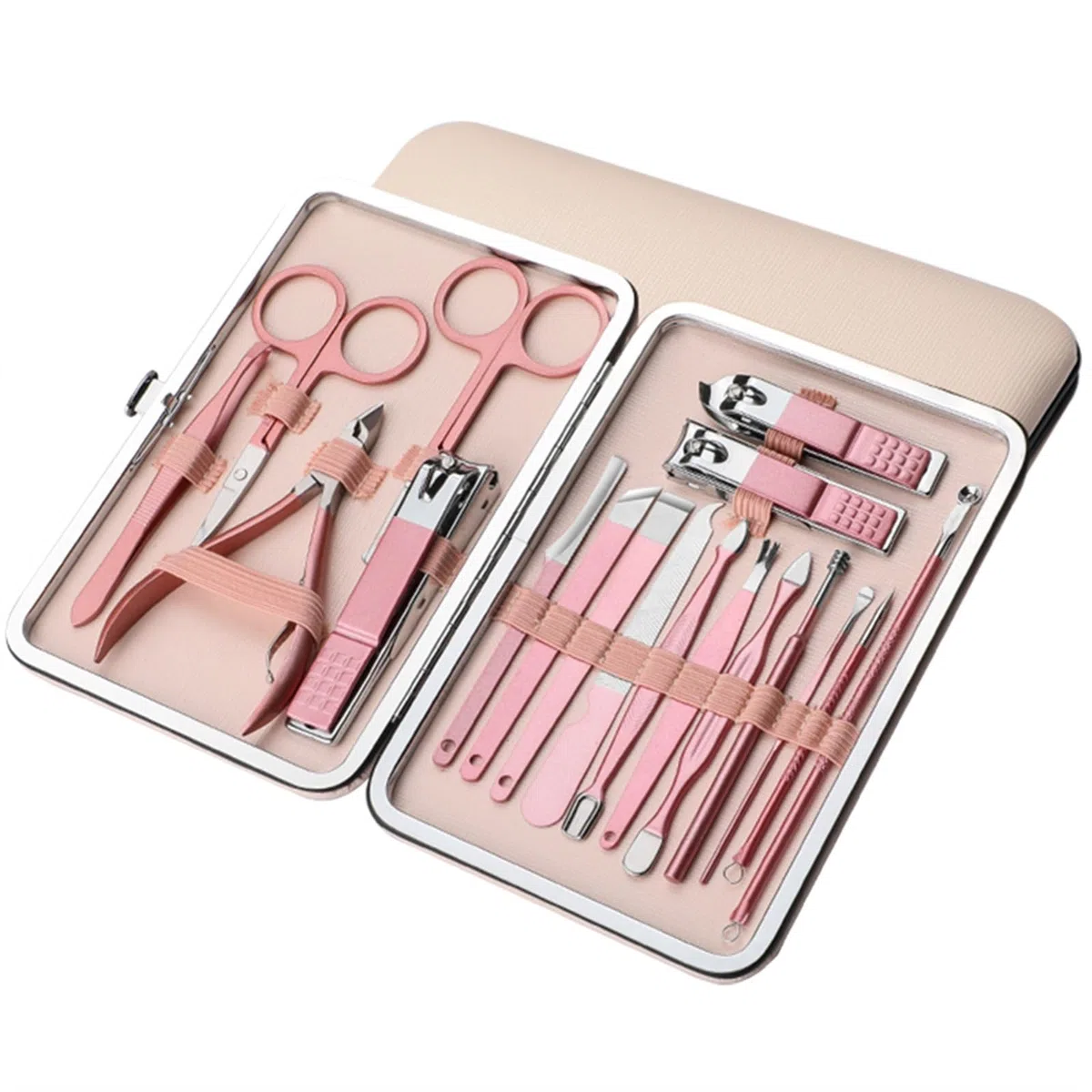 Nagelknipser Set Reise-Maniküre-Set mit rosa Etui, professionelles Nagelknipser-Set, 18-in-1-Edelstahl-Pediküre-Pflegeset mit spritzwassergeschütztem Nagelknipser Maniküre Pediküre Set