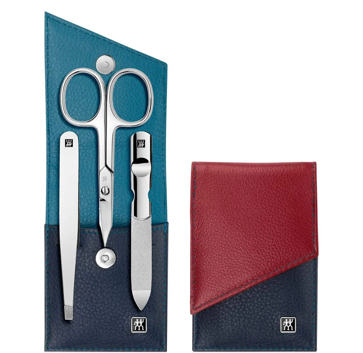 ZWILLING Maniküre-Etui, Pflegeset mit Nagelschere aus Edelstahl, 3-farbigem Leder, 3 -tlg., Blau-Rot-Schwarz 42430-001-0