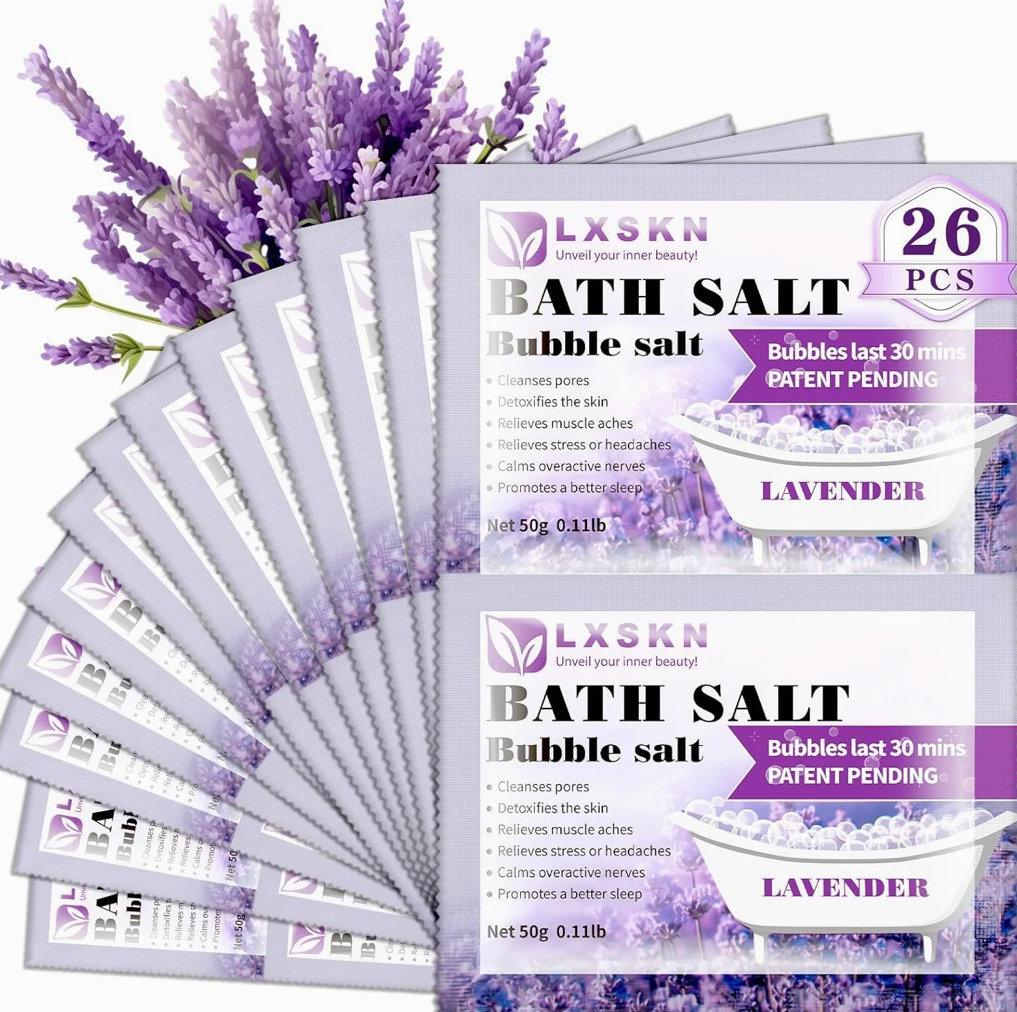 Badesalz, 26 Stück Badesalz mit Blasen, Alternative zu Bittersalz, einzeln verpackt, lindert Muskelschmerzen, Blasenbad, für Männer und Frauen, Rel