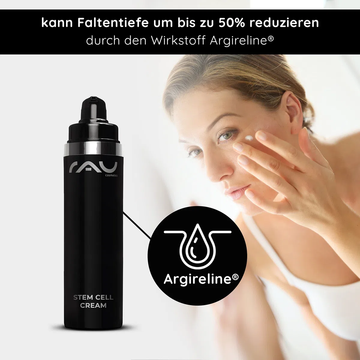 RAU Cosmetics Stem Cell Anti-Aging Tagescreme 50 ml - Vegane Gesichtspflege mit Hyaluronsäure, Argireline & Dreifach-Stammzellenkomplex - Feuchtigkeitscreme gegen Falten für reife & trockene Haut