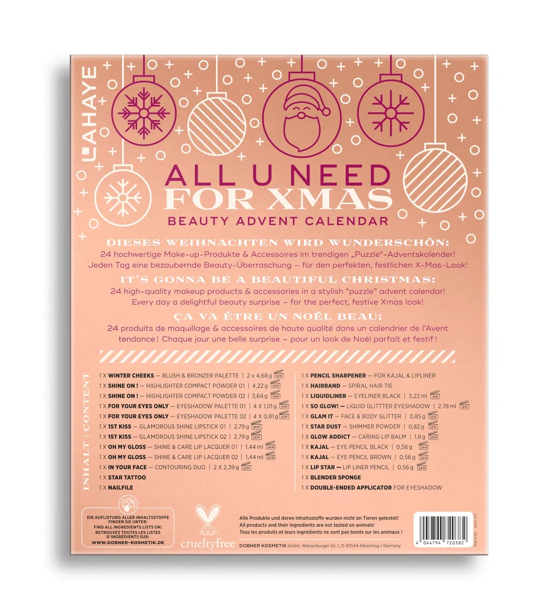 Beauty Adventskalender 2025 | Weihnachtskalender für Frauen, Teenager | "All you Need" - 24 hochwertige und einzeln verpackte Makeup und Kosmetik, Überraschungen für Weihnachten, Geschenkset, LAHAYE