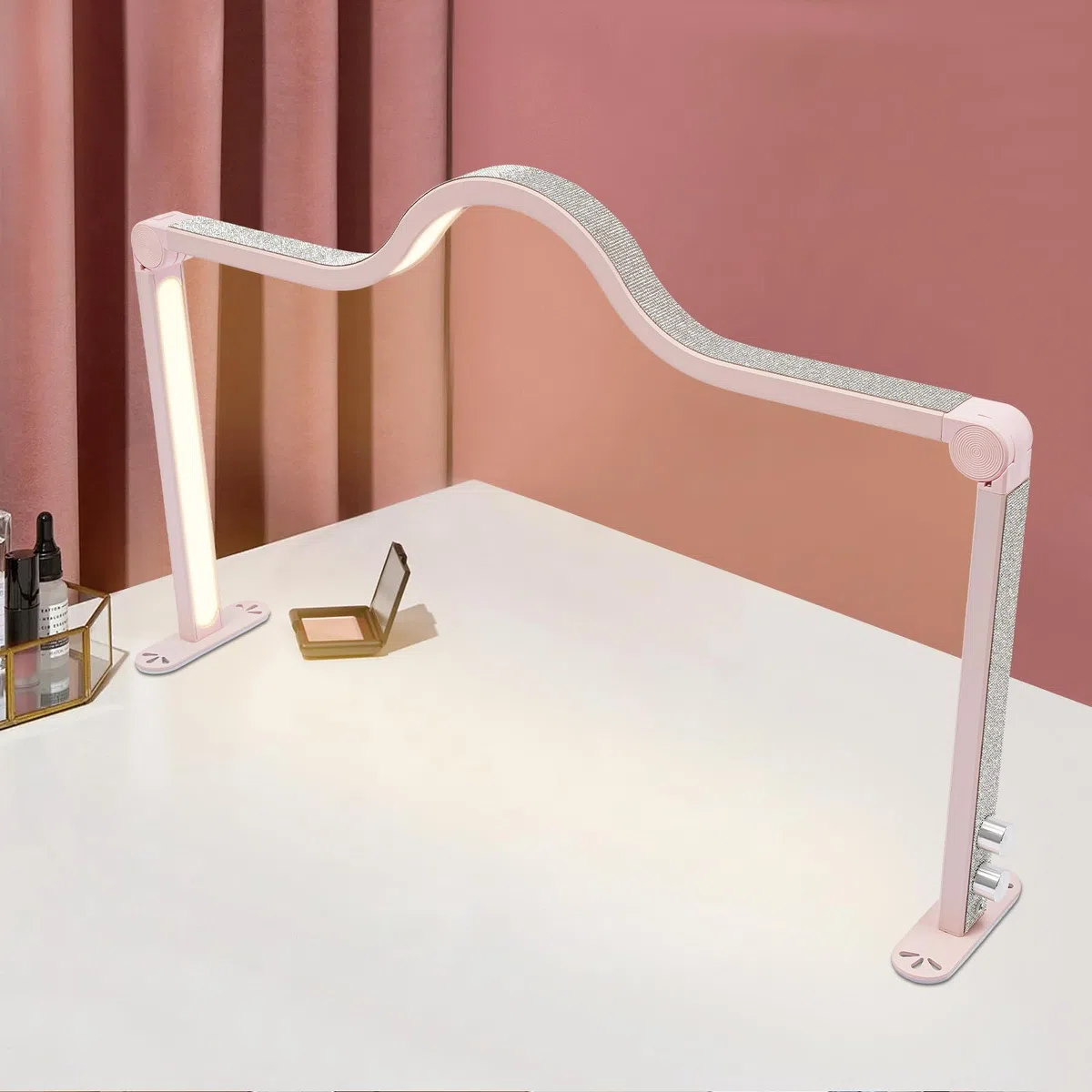 Wimpernleuchte für Maniküre Nagellampe LED Lampe für Kosmetik Tischlampe dimmbar mit 420 Lampenkugeln für Nagelkunst Wimpernverlängerung und Make-up Anwendung (Rosa)