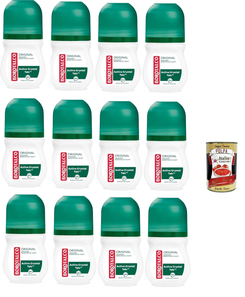 Italian Gourmet Original deodorante roll-on al talco per corpo 12 x 50ml | Ohne Alkohol, Schutz mit aktiven Kristallen, profumo pulito sulla pelle, Gesamtnettogewicht 600 ml + Kostenlos Polpa 400g