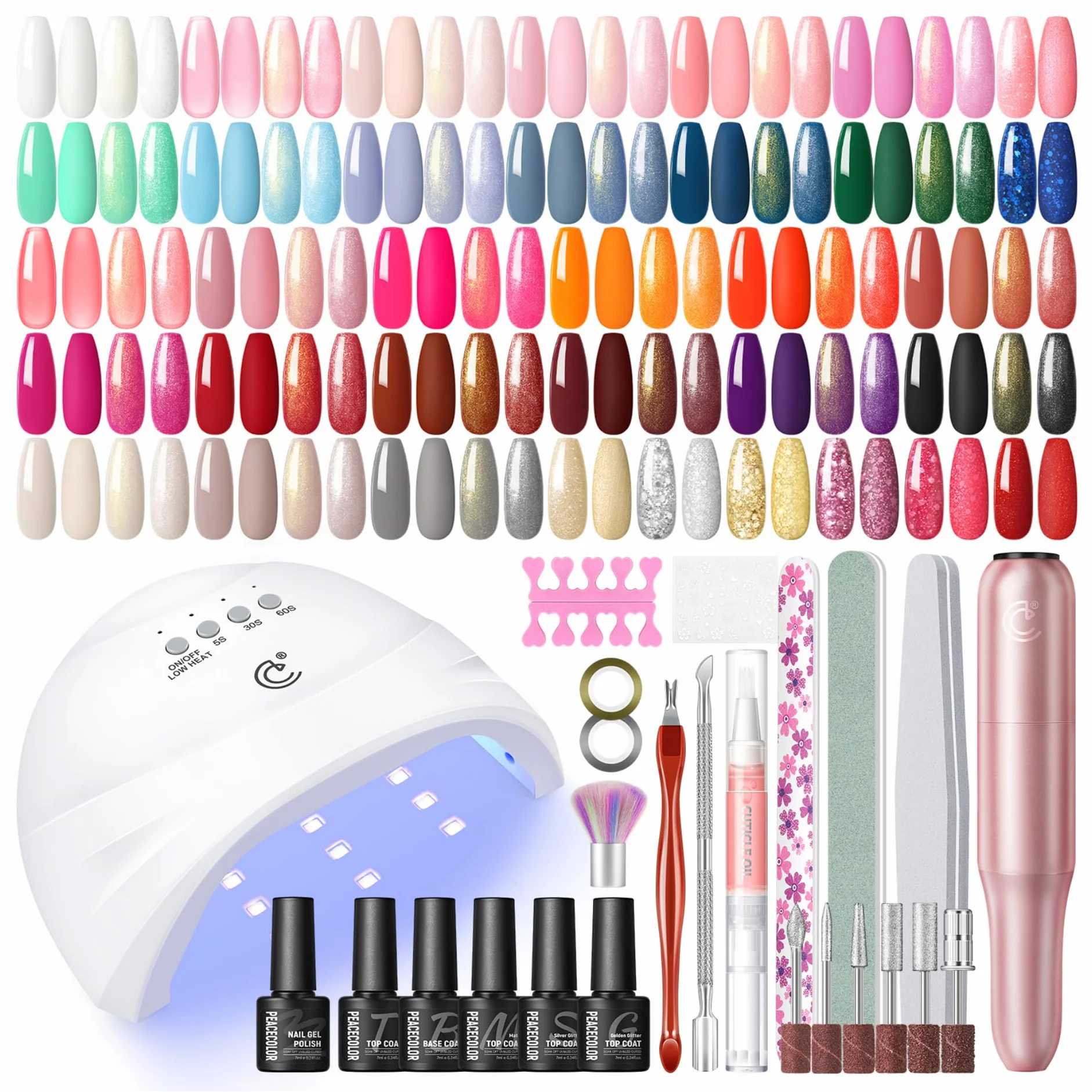 PEACECOLOR UV Nagellack Set mit UV Lampe Elektrische Nagelfräser, 35+5 Gel Nagellack UV mit Base Coat Top Coat Gel Nägel Set Nagelset Gelnägel Starterset Maniküre Geschenk für Frauen