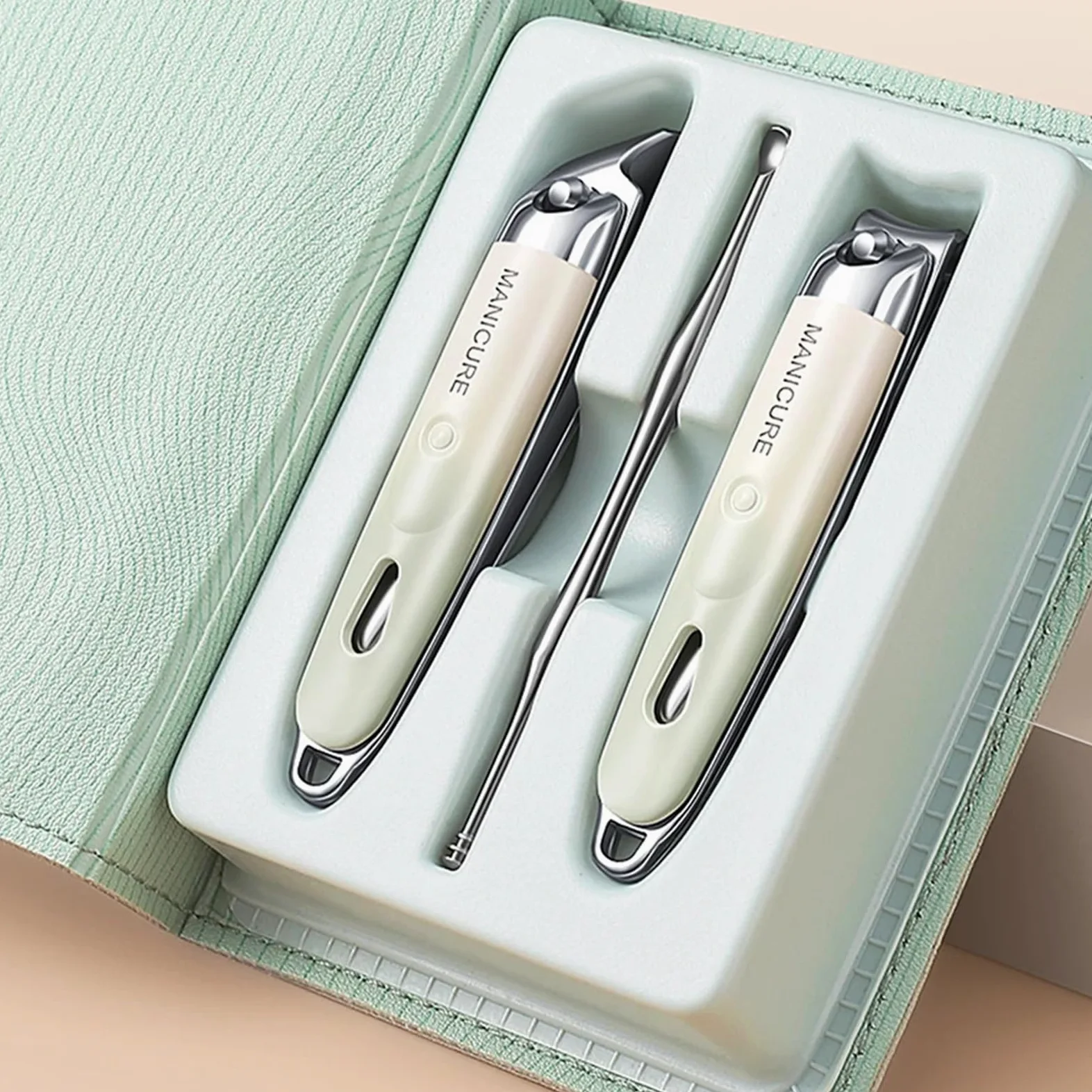 Maniküre Set 3-teiliges modernes Maniküre-Set – Nagelknipser, Nagelschere und Ohrlöffel aus Edelstahl mit tragbarer Aufbewahrungsbox for die Reise Nagelknipser