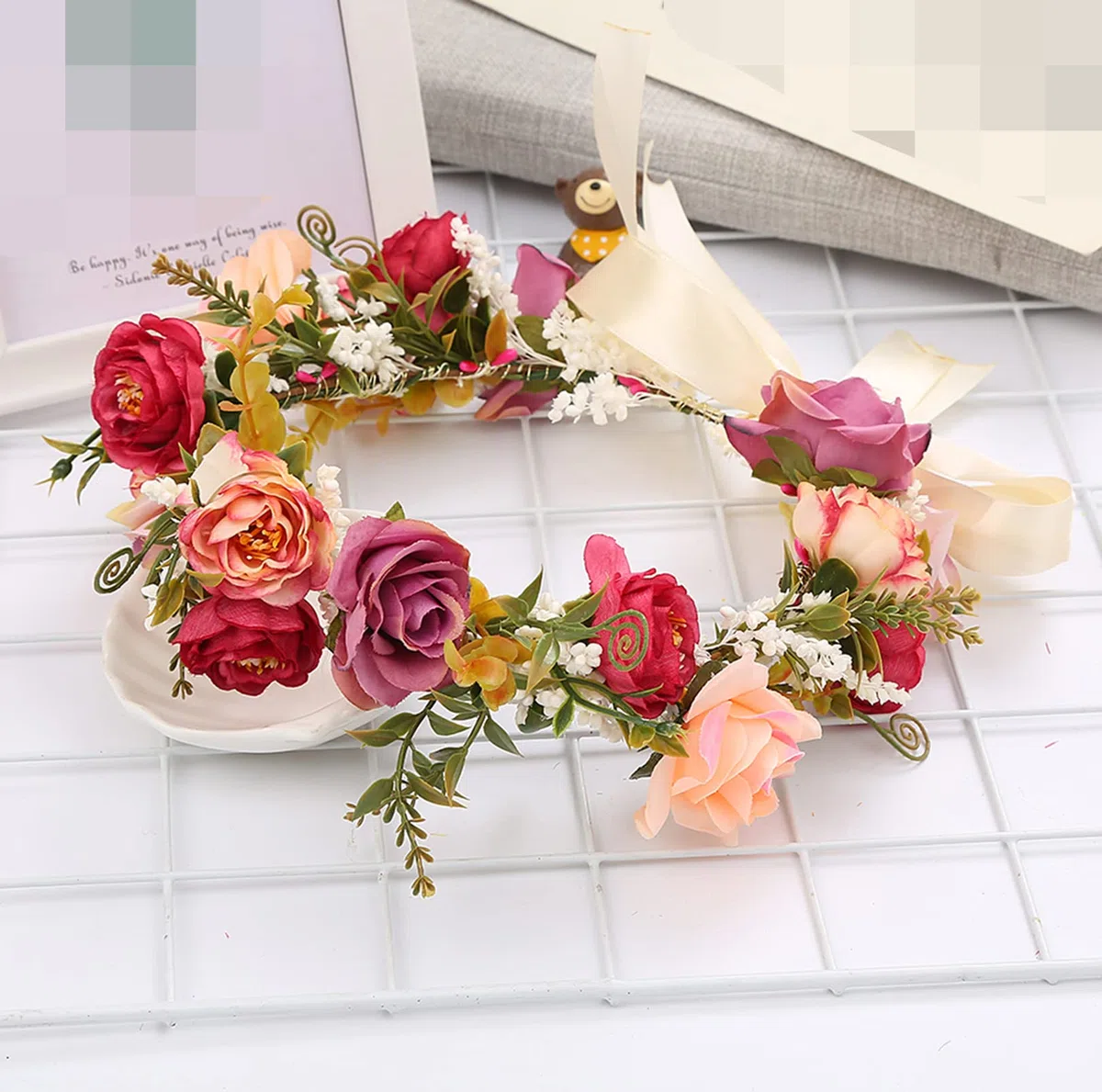 Boho Blumenkrone Blumenkranz Haarband Haarband mit Schleife Hochzeit Festival Party