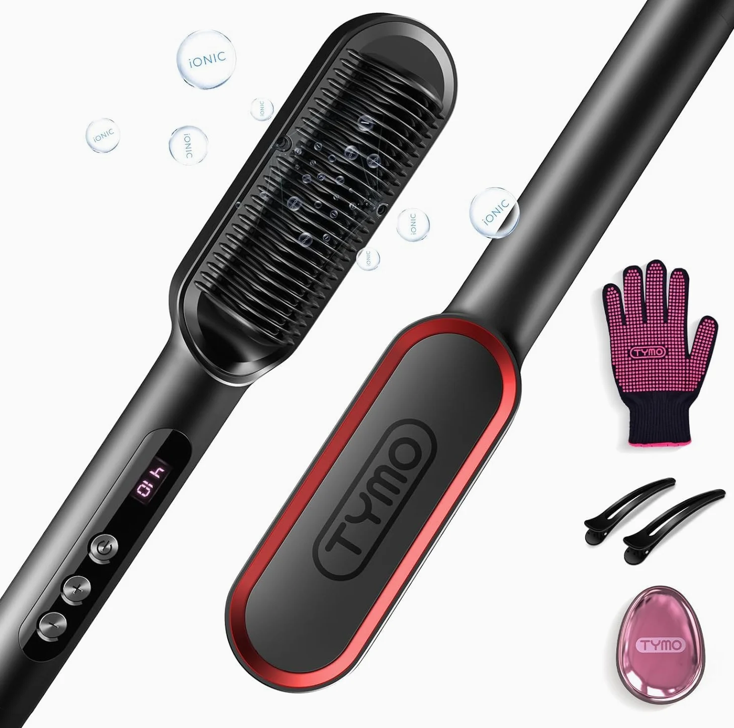 TYMO Haarglätter Bürste - Schnelles Glätten, Ionen Glättbürste, Anti-Frizz, 9 Temperatureinstellungen, LCD-Bildschirm, Schnelle Aufheizung, Verbrühungsschutz, Schwarz