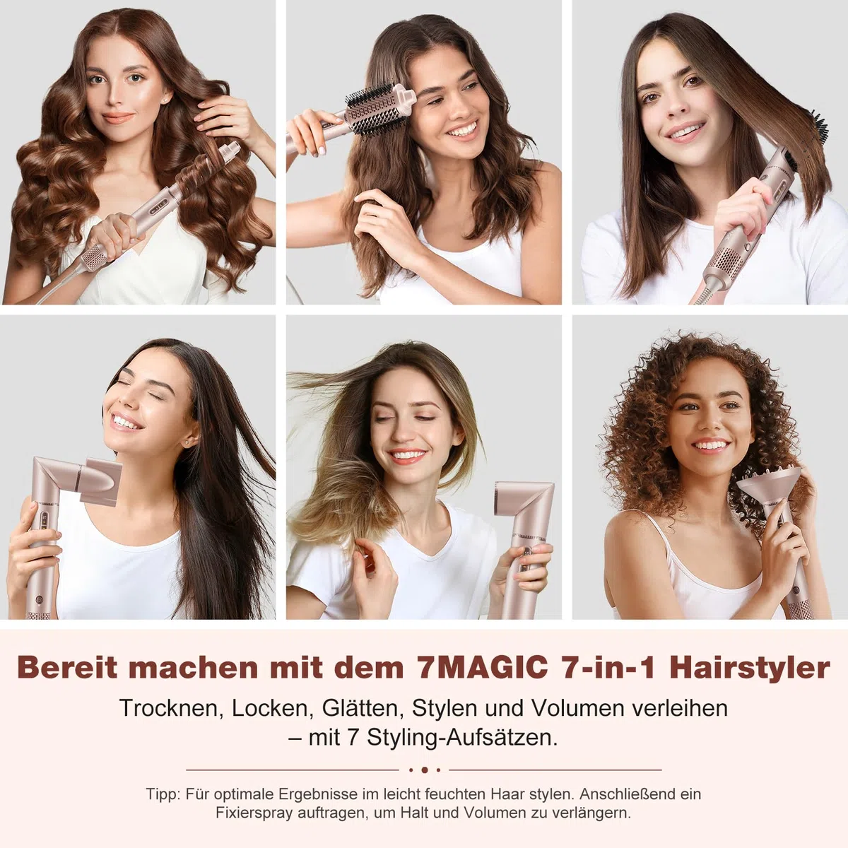 7MAGIC 7 in 1 Airstyler, 110000 U/Min, 1400W, Rundbürstenföhn, Lockenstab Auto-Wrap, Glätteisen, Ionen Föhn