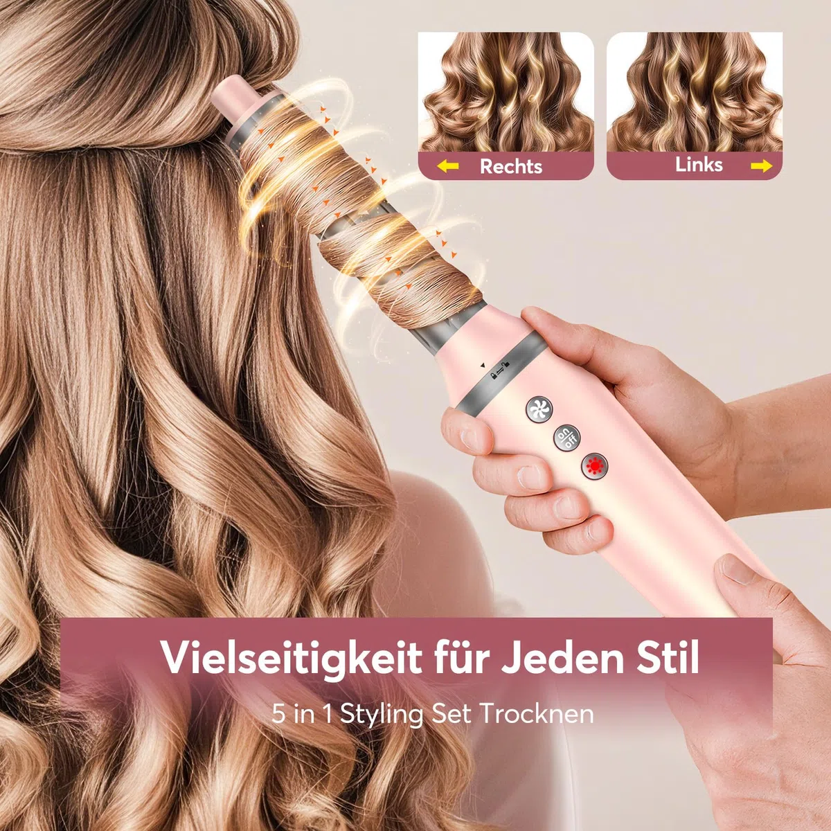 5 in 1 Airstyler,160000 U/Min High-Speed Ionen Föhn, Multifunktionaler Hairstyler, Keine Hitzeschäden Lockenstab Automatisch, Rundbürstenföhn Warmluftbürste,Zum Glätten,Trocknen,Locken,mit Reisetasche