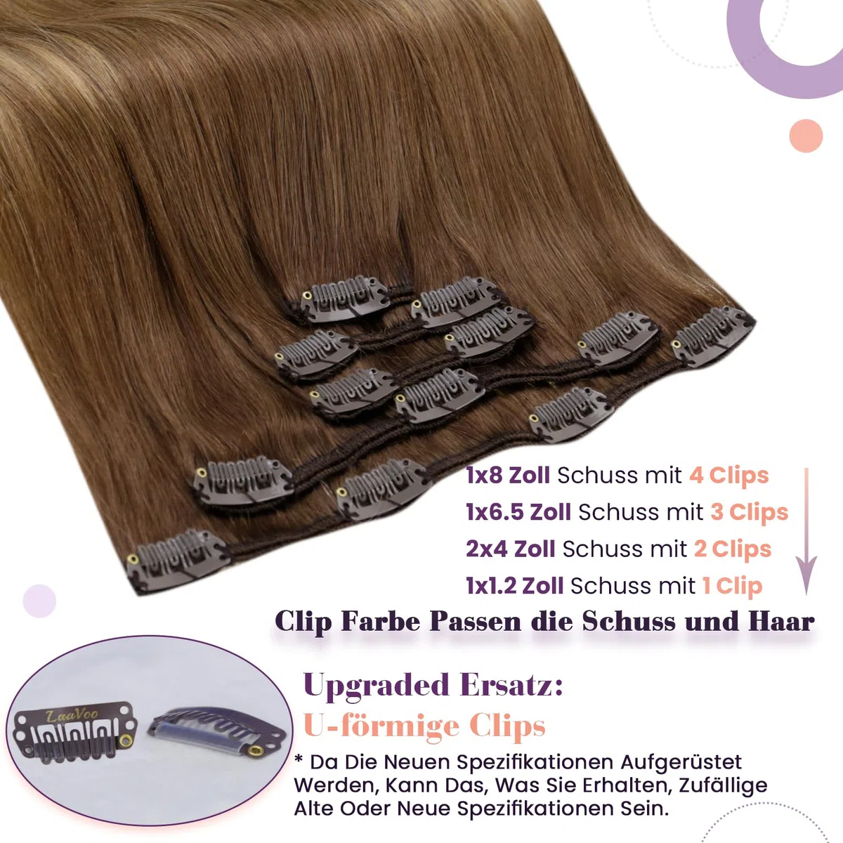 LaaVoo Echthaar Extensions Clip in Aschiges Hellbraun mit Beigenuancen Remy Menschenhaar 30cm 5pcs 80g #6/8/14