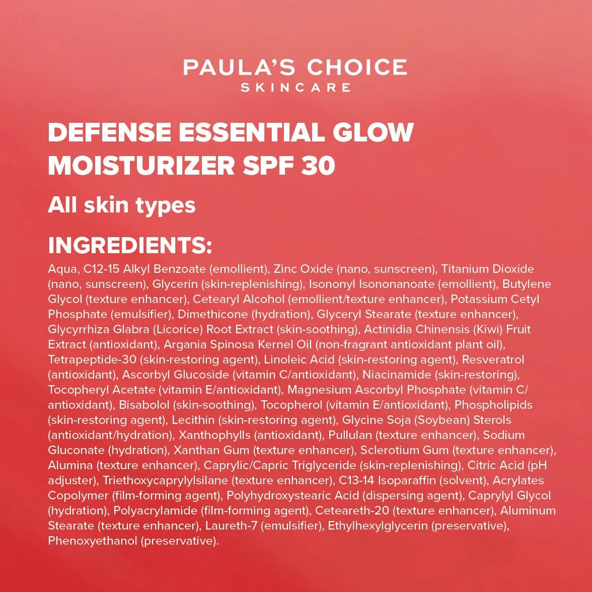 Paula's Choice Glow Tagescreme LSF 30, Leichte Textur, 60 ml | Anti-Aging - Sonnencreme Gesicht - Anti Falten - Spendet Feuchtigkeit & Schützt - mit Antioxidantien & Arganöl