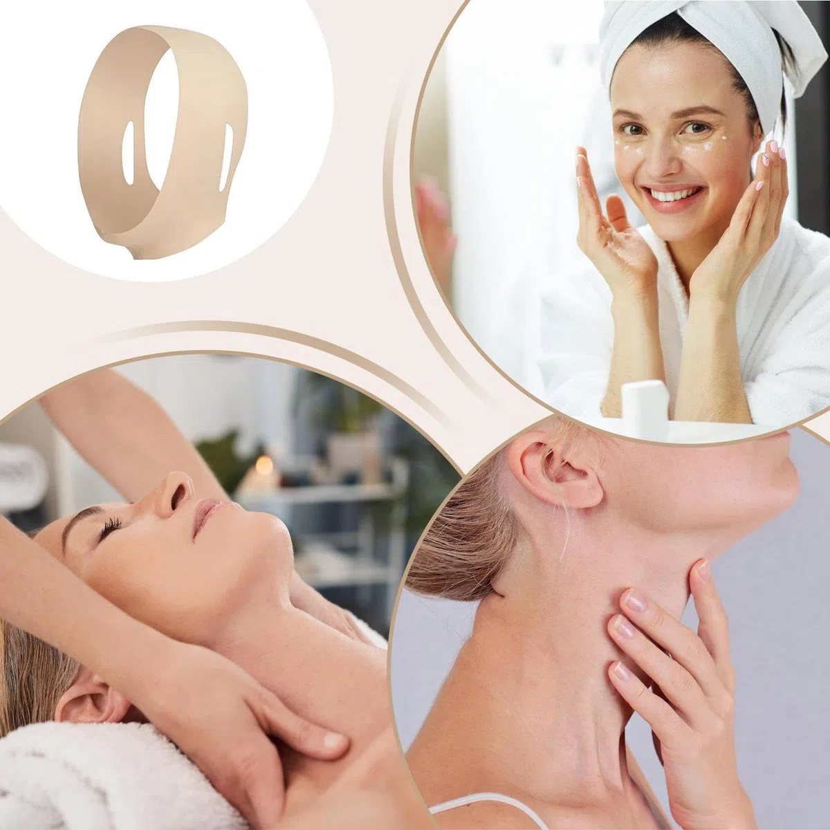 Skult C-ollagen Face-Sculpt Wrap, weiche und gleichmäßige Kompression, Beige, wiederverwendbare Gesichtsmaske, Kinnriemen, Kieferformung, straffende Gesichtsmaske, verstellbare Passform und Komfort