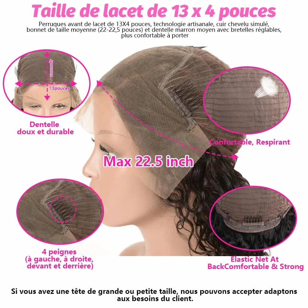 Rebasar Deep Wave 13x4 Lace Front Wigs Human Hair 26 Zoll Menschliches Haar Perücke für Damen 150% Dichte Brazilian Curly Human Hair Wig with Baby Haar Natural Color