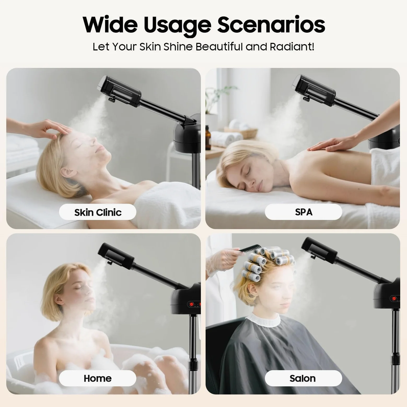 Standing Gesichtsdampfer, 42℃ Dampfmaschine Face Steamer Facial Multifunktions mit 360° Drehbare Düse und Räder, Gesicht Dampfgerät Professionelle Einstellbare Höhe für Salon und Zuhause