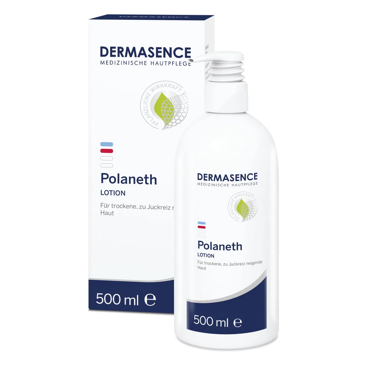 DERMASENCE Polaneth Lotion, 500 ml, Körperpflege gegen Juckreiz, beruhigt trockene Haut, zieht schnell ein, mit Urea, parfümfrei, ideal für Altershaut und Neurodermitis, vegan