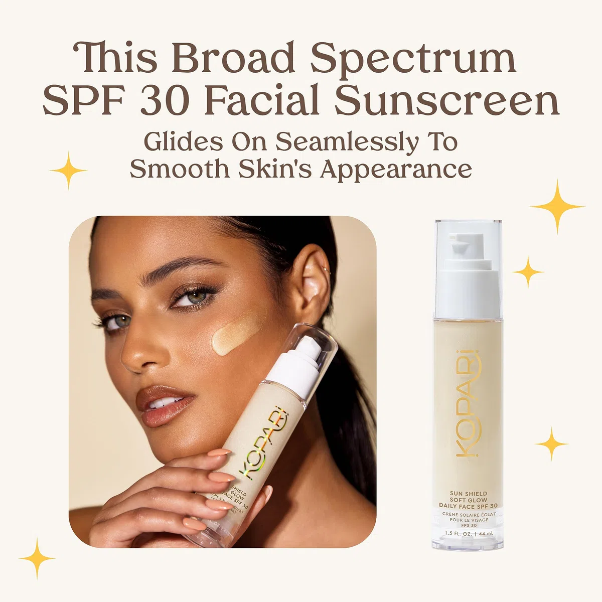 Kopari Sun Shield Soft Glow Täglicher Gesichts-Sonnenschutz LSF 30, leicht und durchscheinend, strahlender und gesunder Glanz, perfekt