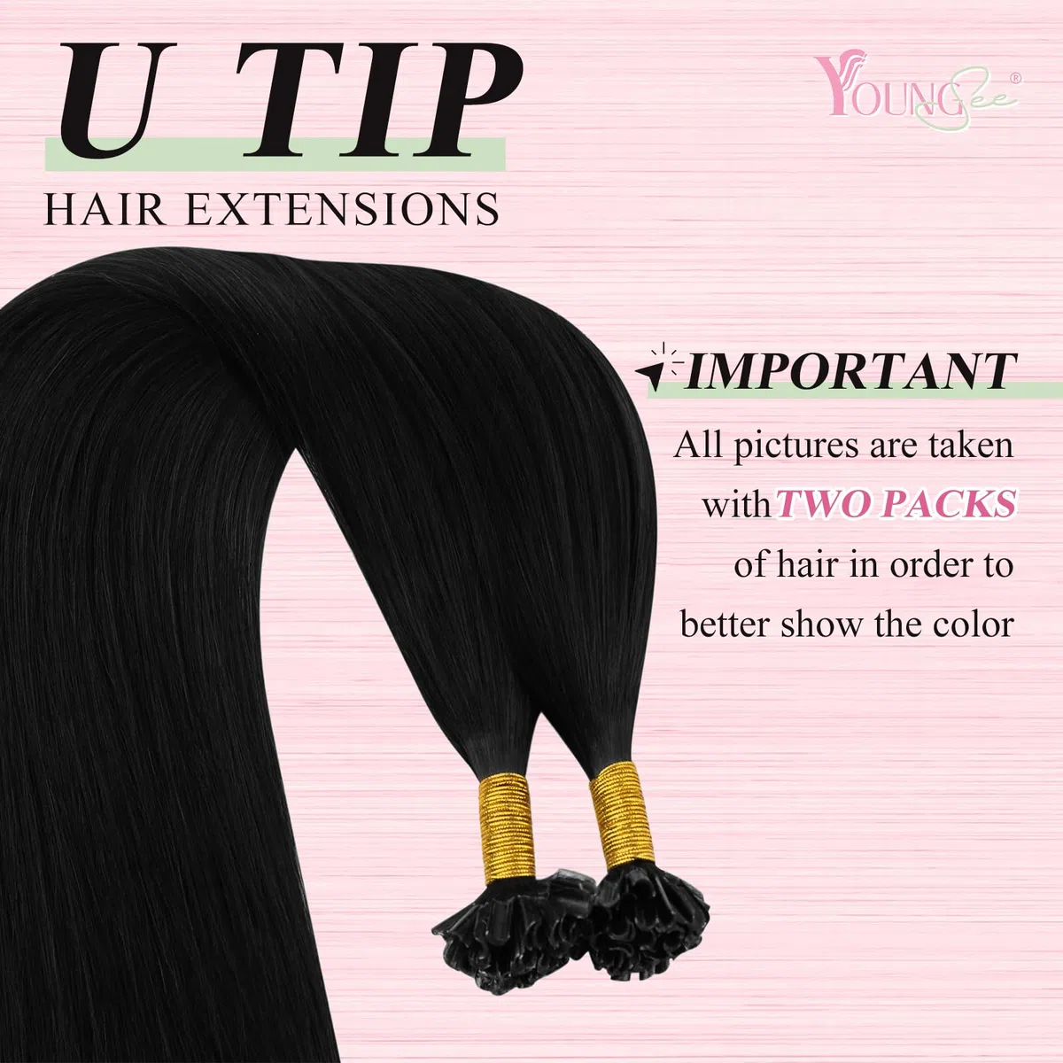 YoungSee Extensions Echthaar Bondings 50 cm Bonding Extensions Echthaar Schwarz U Tip Hair Extensions 1g Remy Keratin Bondings Echthaar Glatt Bonding Haarverlängerung Bondings Echthaar 50g 1