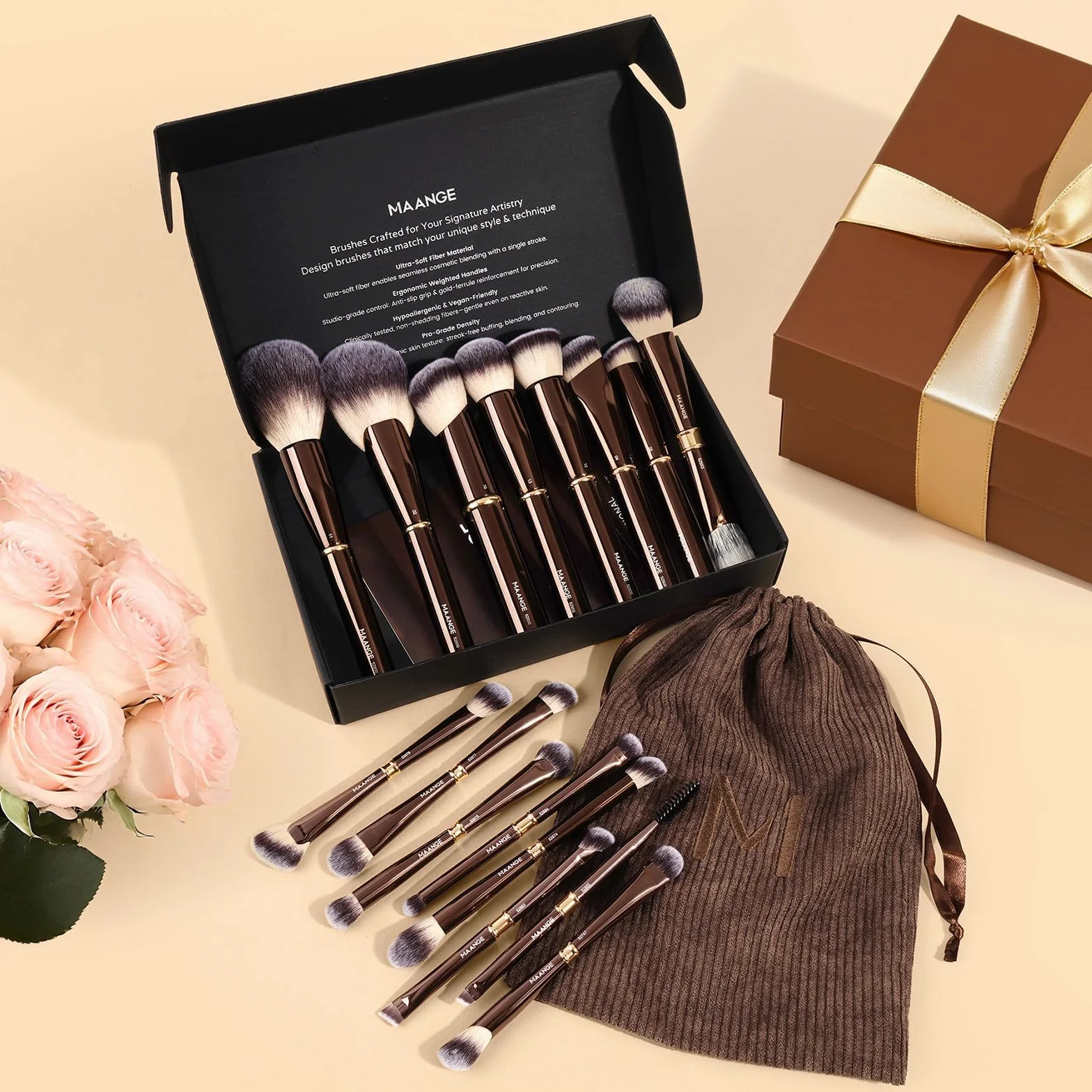 MAANGE Pinselset Make Up Pinsel Set, 16 Schminkpinsel, 25-in-1 Duo-End Make up Pinsel Für Foundation Puder Lidschatten Concealer Blush