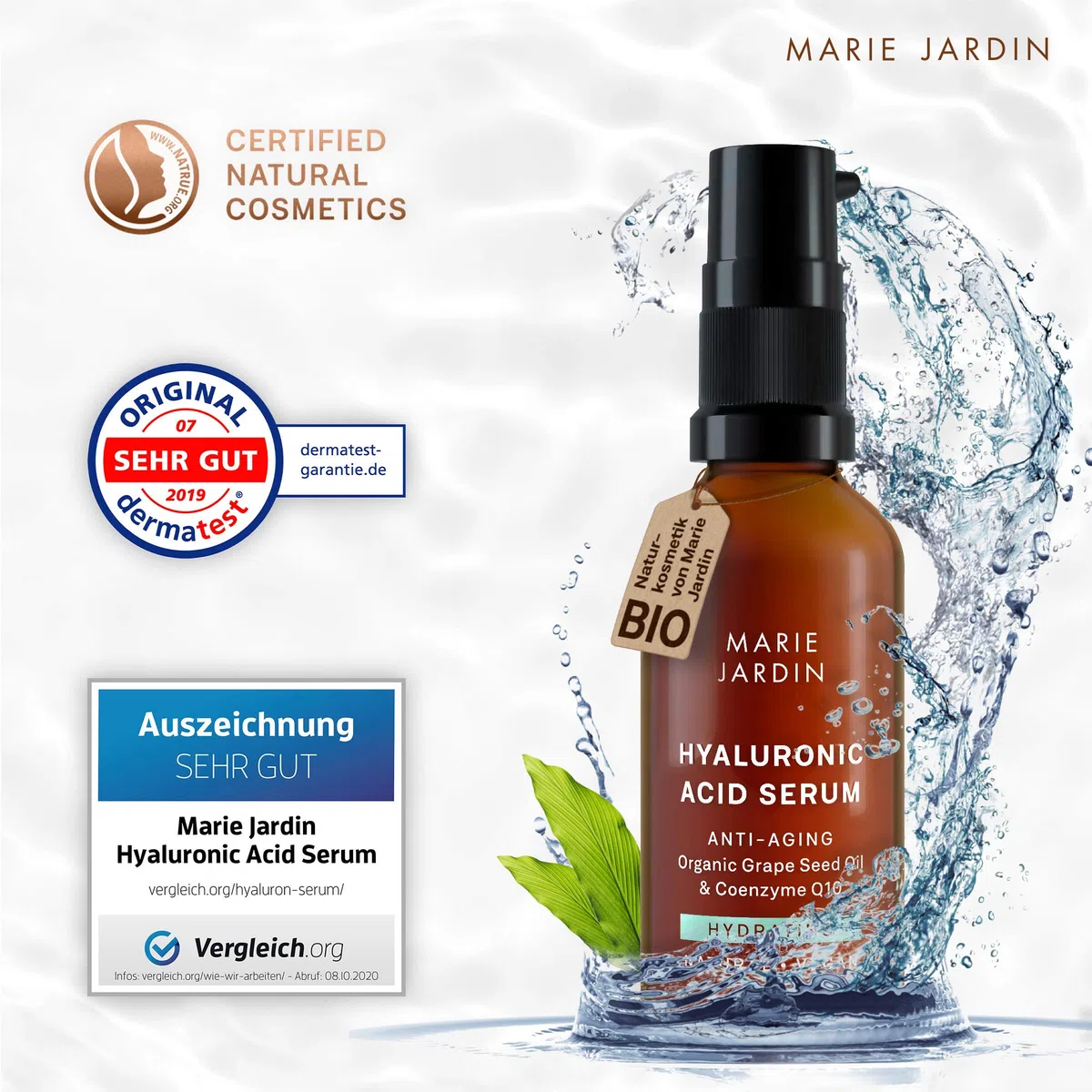 Hyaluron Serum mit Vitamin C und Q10, hochdosiert, 150 ml, mit geprüftem 5-fach Anti-Aging-Komplex, Basis für Make-up, Dreierpackung 3x50ml
