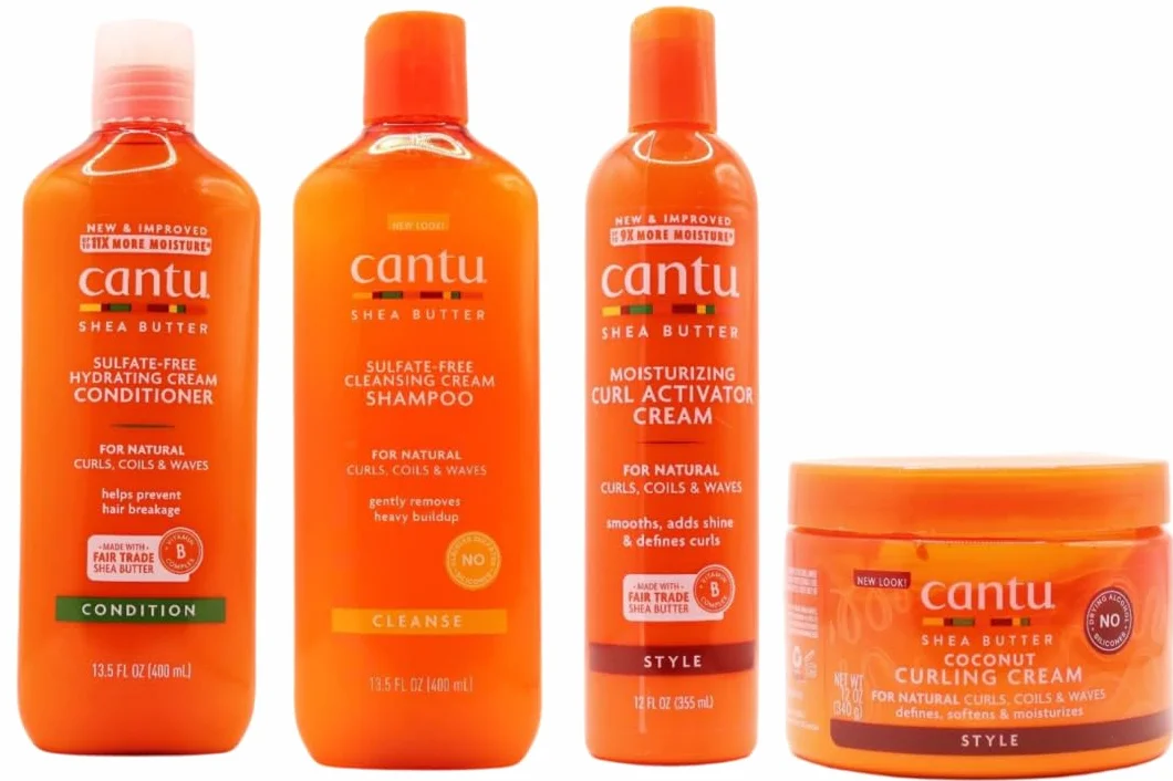 Cantu Coconut Curling Cream 12oz mit sulfatfreiem Shampoo & Conditioner 12oz & Sheabutter Feuchtigkeitsspendende Curl Activator Cream 12oz