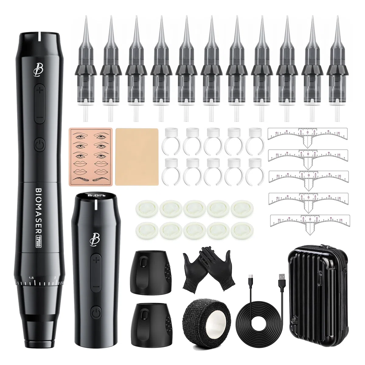 Biomaser Wireless Semi Permanent Makeup Machine Rotary pen | with 2 1000 mAh Batteries 10 Pieces Cartridges Needles for Beginner and Artists