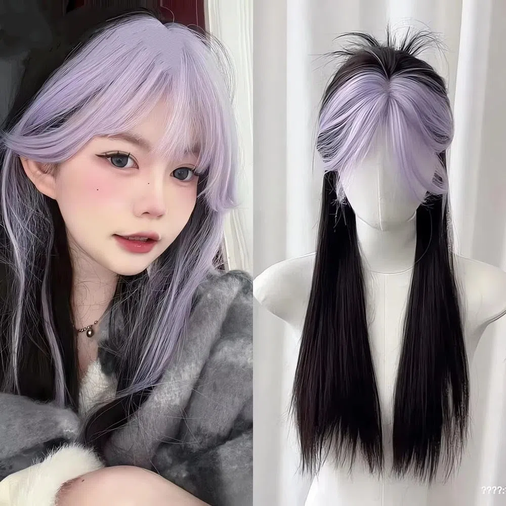 Haarpflege Lange Gerade Damenperücke In Schwarz Und Lila Für Den Gebrauch Cosplay Zärtlichkeit