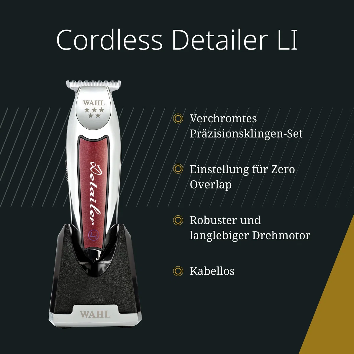 Wahl Cordless Detailer LI Hair Trimmer - Leistungsstarker Trimmer mit extra breiter T-Klinge für Kantenbearbeitung und Detailarbeiten