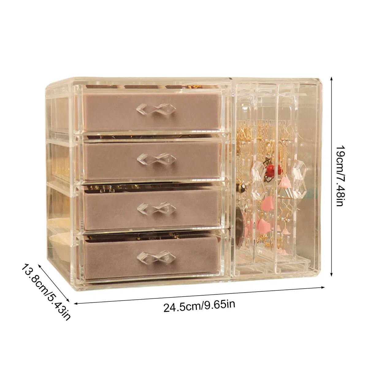 Mehrzweck Schmuck Aufbewahrungsbox mit 5 Schubladen, transparente Kunststoff Designs, tragbar für Ohrringe, Ringe und Armbänder, Ohrring Aufbewahrungsbox