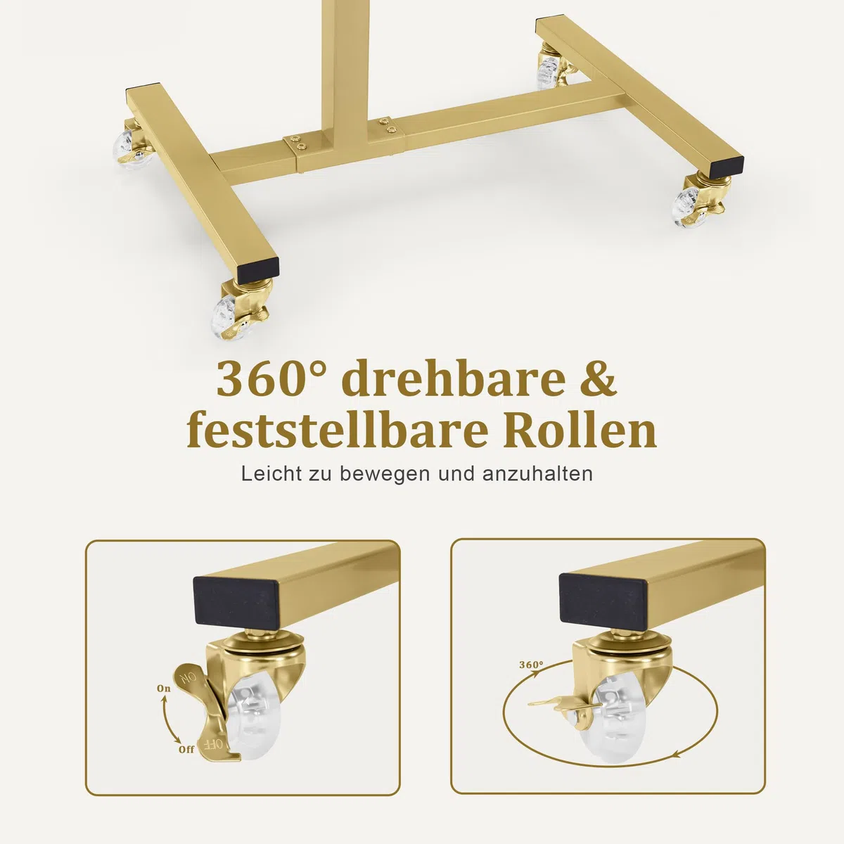 Barberpub Beistelltisch mit Rollen Höhenverstellbar Salon-Tablettwagen Gold C Form Friseurwagen 40x60x72/97cm Weiß-Gold