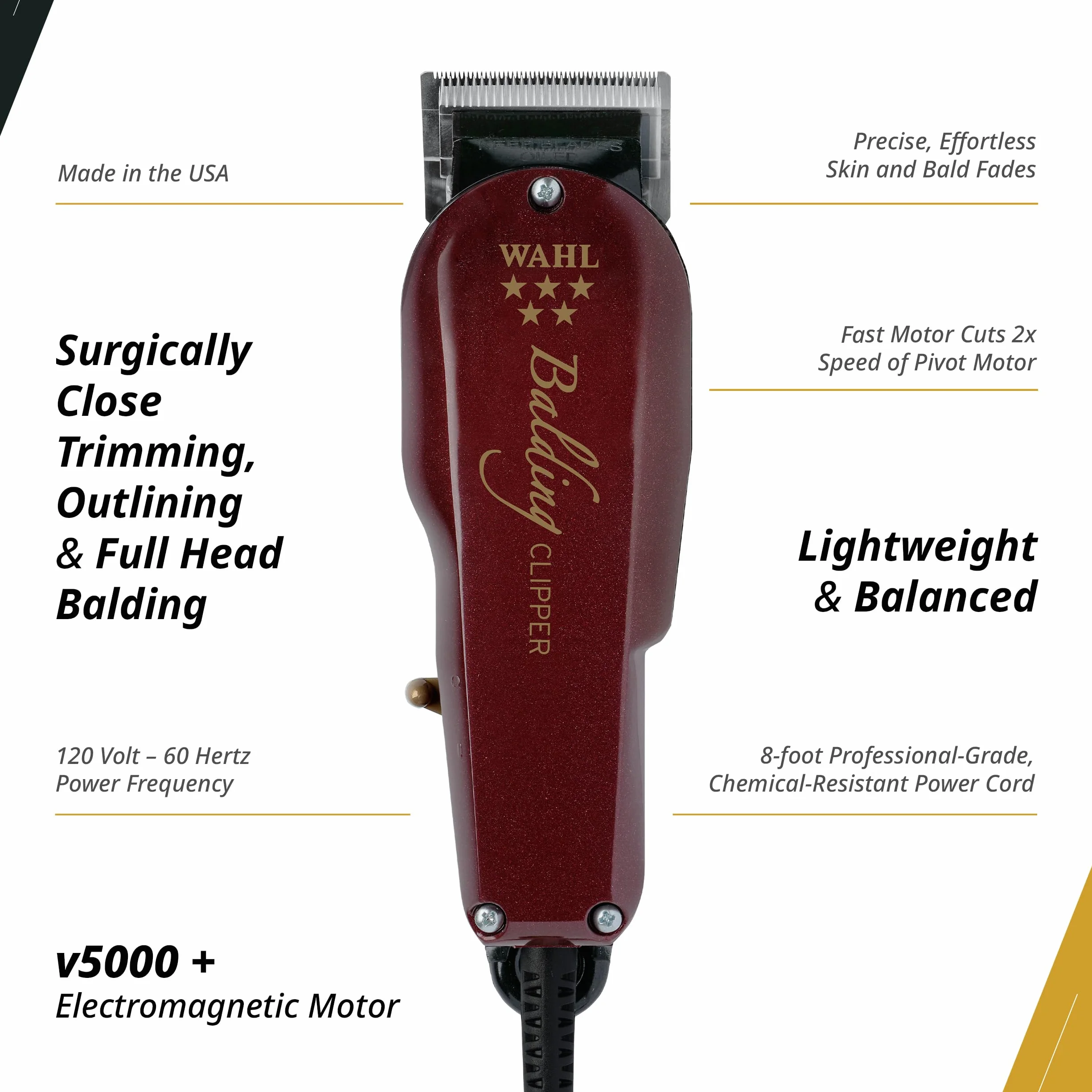Wahl Balding, Glatzenschneider nah an der Kopfhaut, Schwarz/Rot | Glatzenschneider mit Zero-Overlap, V5000-Motor, präzisionsgeschliffene Klingen, 2 Aufsätze 1,5 und 4,5 mm, kabelgebunden