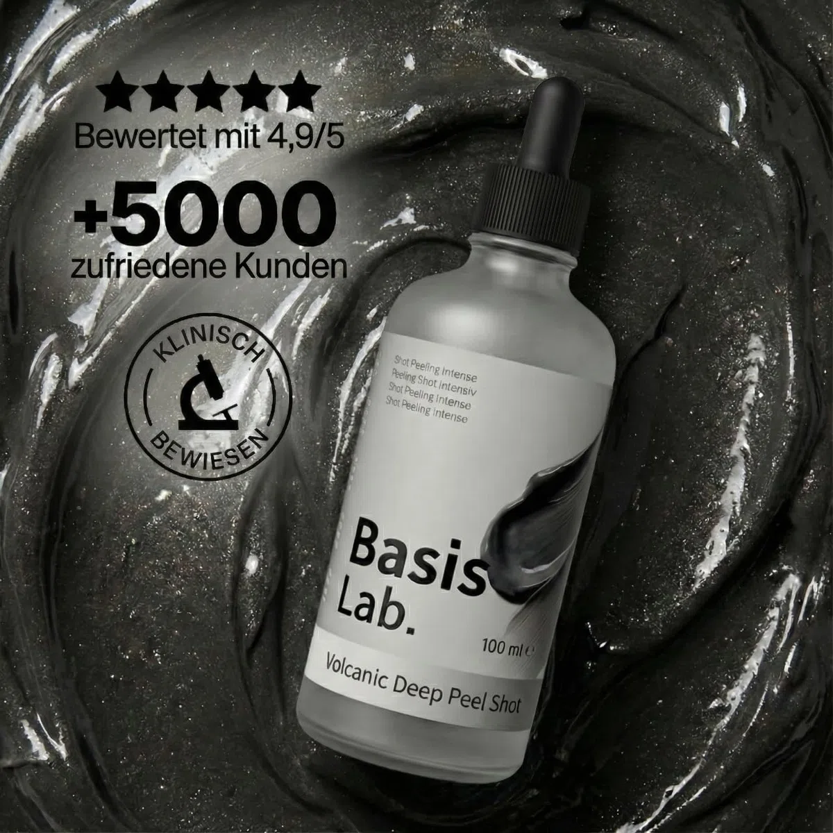 Peel Shot - Vulkan & Weisser Ton - Sanfte Porenreinigung & Tiefenpflege mit Centella & Hyaluron - Gegen Mitesser - 100ml (1x Vulkanerde + 1x Französische Tonerde, 1+1 Duo Basis Lab)