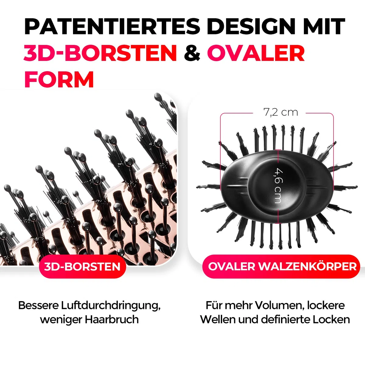TYMO Warmluftbürste Rundbürstenföhn, Haartrockner und Volumenbürste in einem, Ionen Föhnbürste Stylingbürste Für Schnelles Föhnen, Glätten, Locken, Volumen Kreieren, 3 Temperaturen, Eurostecker, Gold
