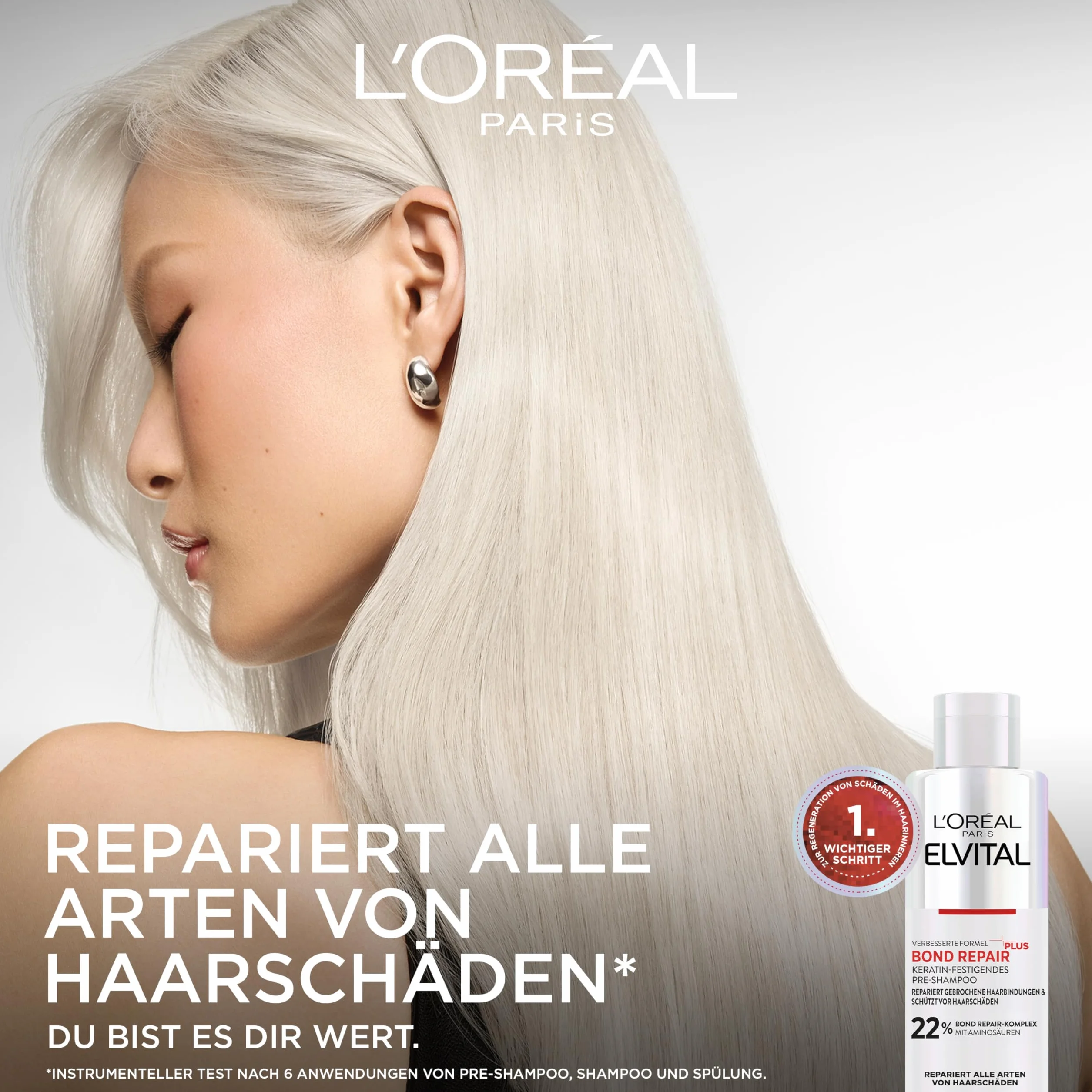 L'Oréal Paris Elvital Bond Repair Plus Routine zur Haarreparatur mit Pre-Shampoo, Shampoo & Spülung, Bundle, Schutz für weniger Haarbruch & mehr Glanz, mit Bond-Repair-Komplex & Aminosäuren, 3-teilig