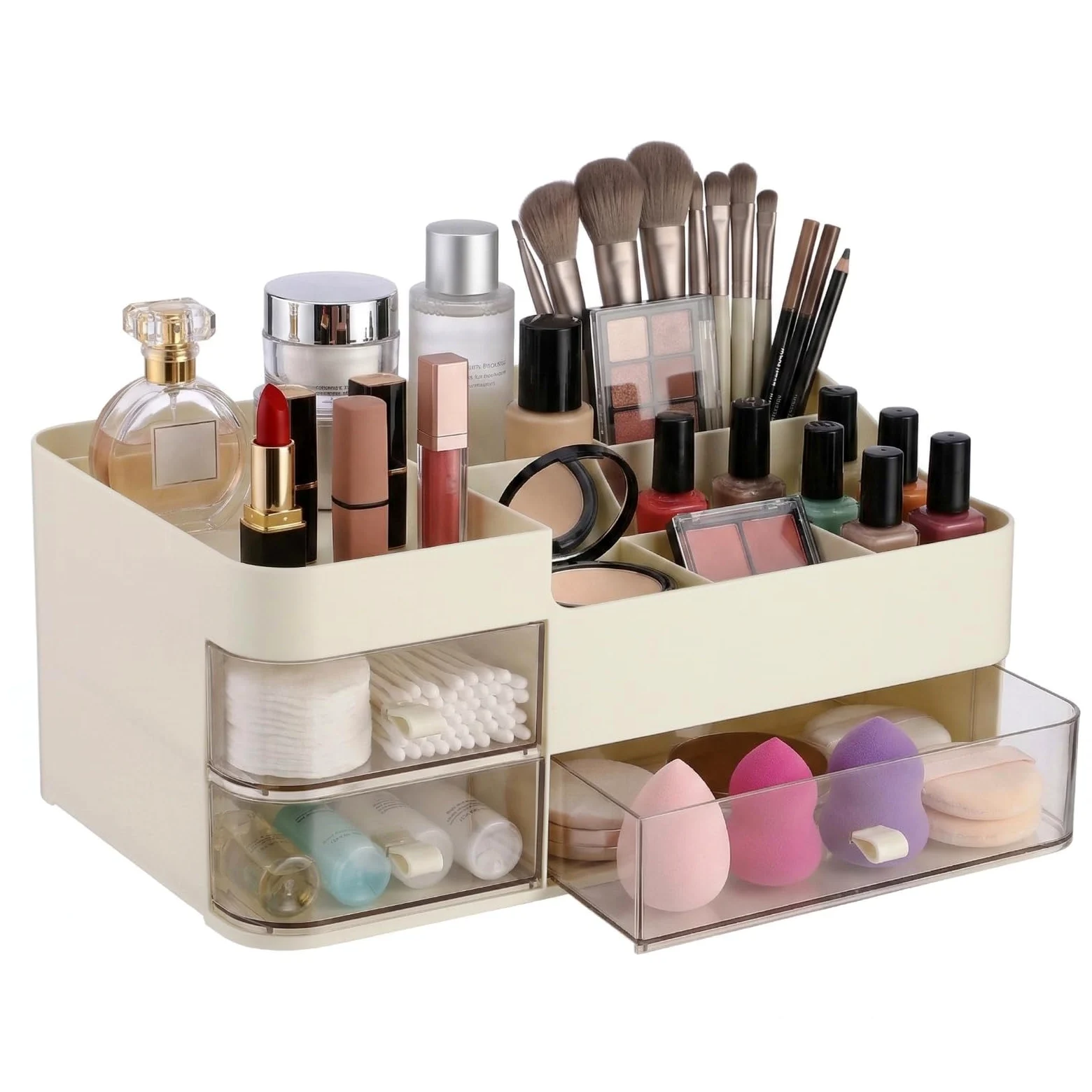 Kosmetik-Aufbewahrungsbox, Make-up Organizer für den Schreibtisch mit Schubladen, Vanity-Organizer für Pflegeprodukte, Lotionen, Lippenstifte und Pinsel, Kunststoff-Displaybox, 33,3 x 20 x 14 cm