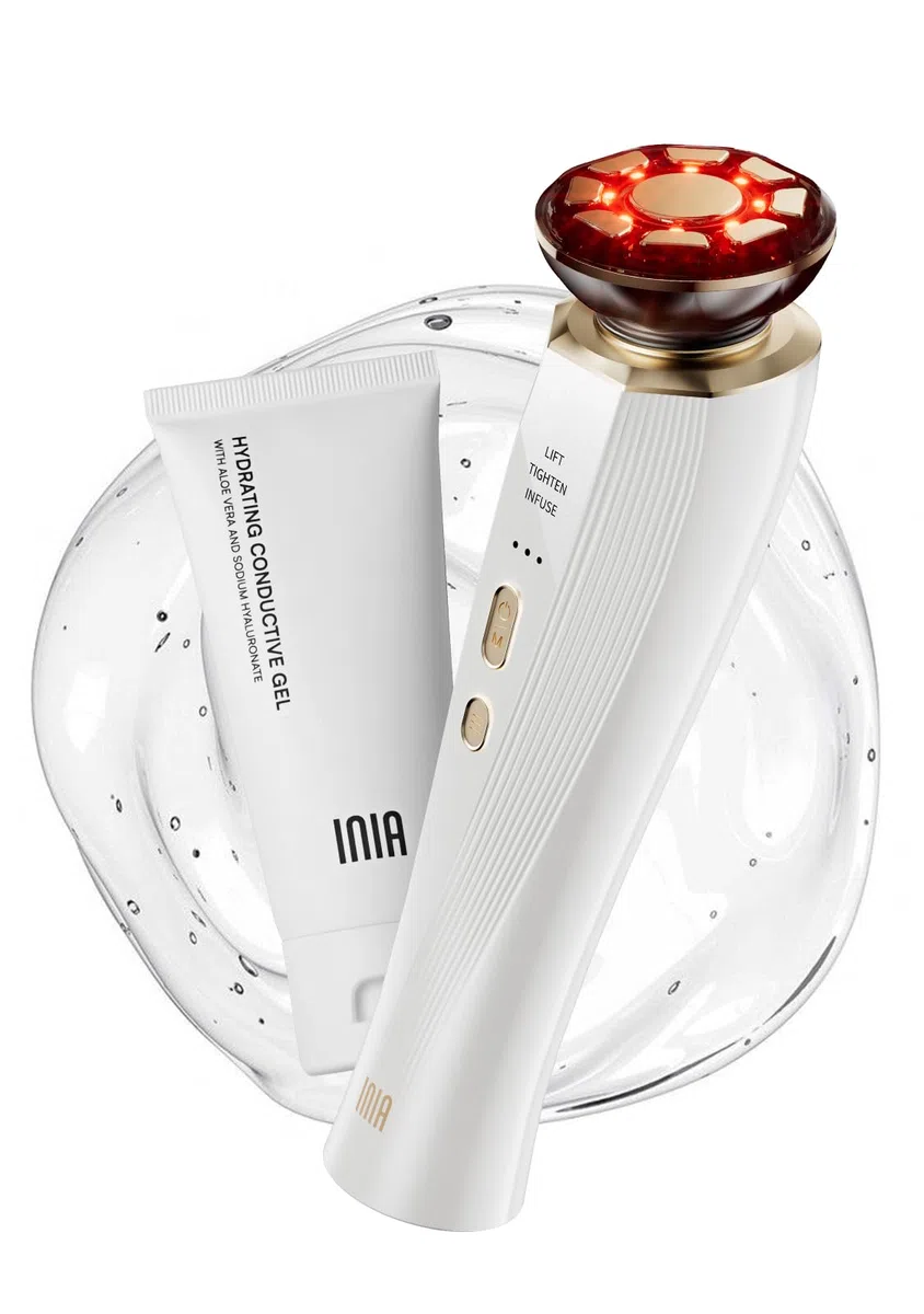 INIA Professionelles 3-in-1 Anti-Falten Gesichtsmassagegerät mit Mikrostrom & Rotlichttherapie Straffendes Lifting-Gerät für Gescht/Hals, Reduziert Schwellungen & Falten Firm