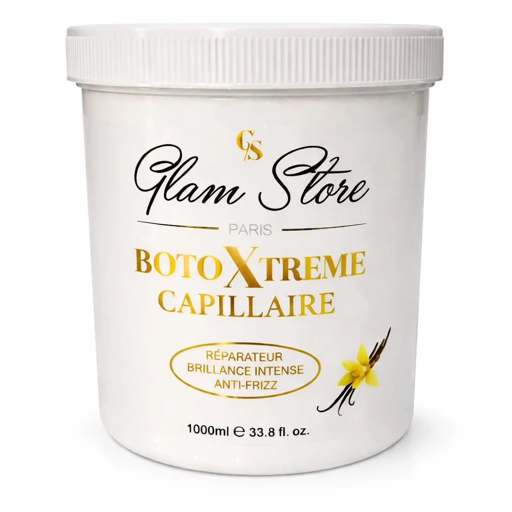 GLAM STORE Botoxtreme Haaraufbaumaske – ultrakonzentrierte Pflege – Keratin – Hyaluronsäure – sehr geschädigtes Haar – 1000 ml (Vanille)
