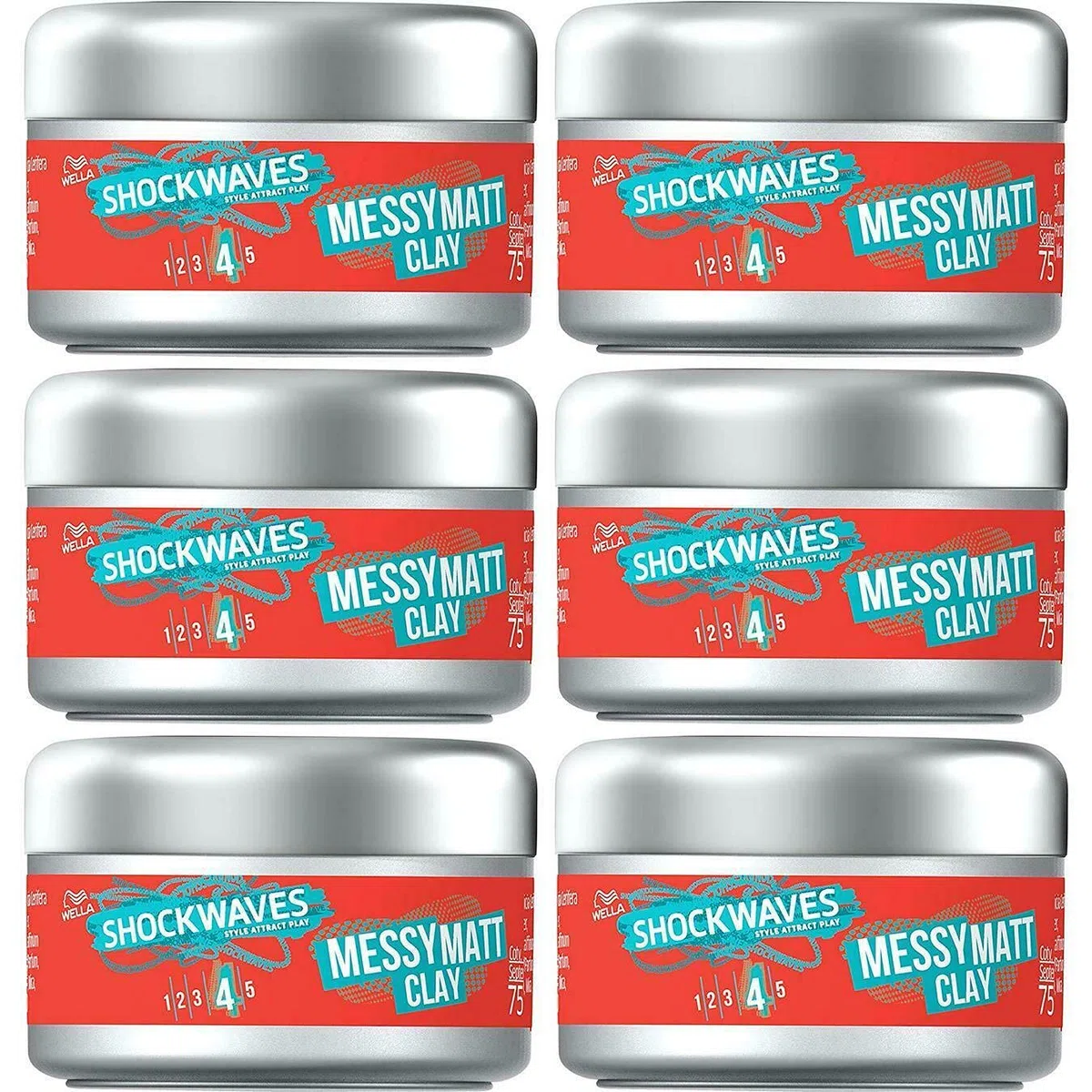 Wella Shockwaves Go Matt Clay, 6er Pack (6 x 75 ml)
