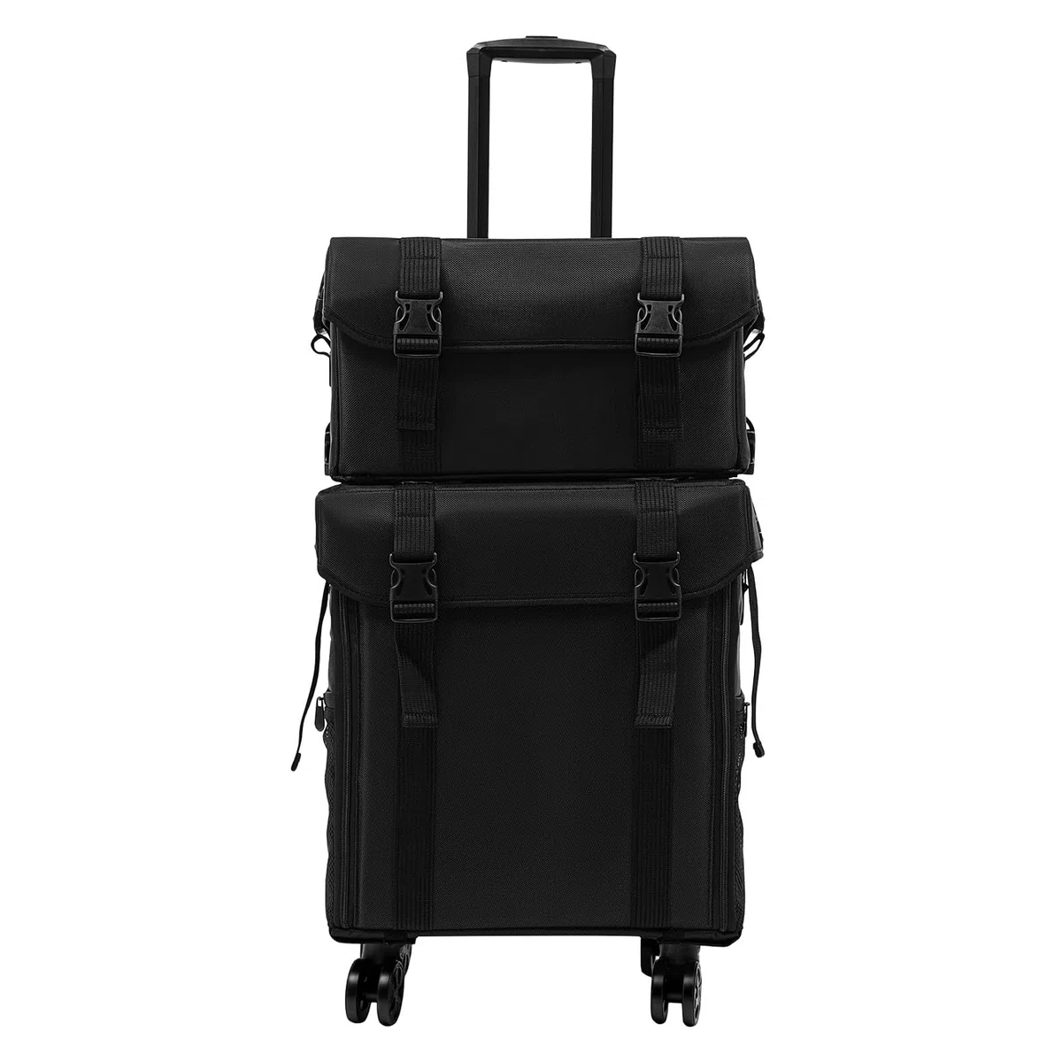 2 in 1 Kosmetikkoffer, Abnehmbarer Kosmetikkoffer Trolley mit Rollen und Deichsel, Professioneller Schminkkoffer für Hairstylisten, Kosmetiker, Make-up-Künstler