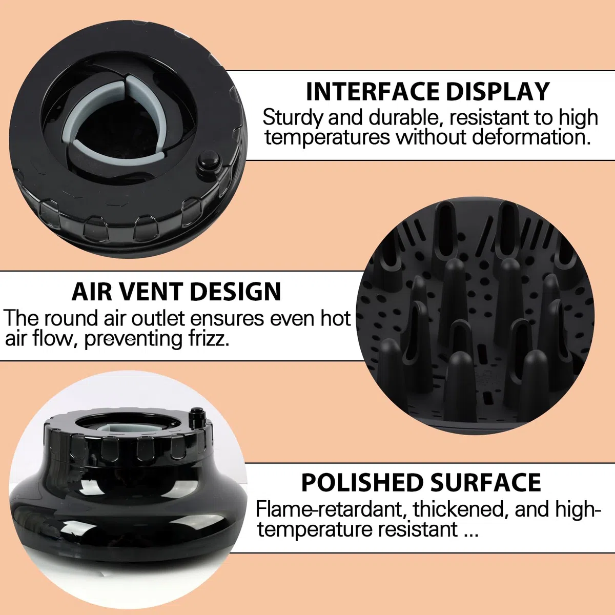 Universal Diffusor Aufsatz Föhn – Diffuser für Haar, Anpassungsfähig für Föhn mit Düse D=3.5-6.6cm, für Lockiges/Welliges Haar (Maximales Volumen ohne Frizz), Schwarz