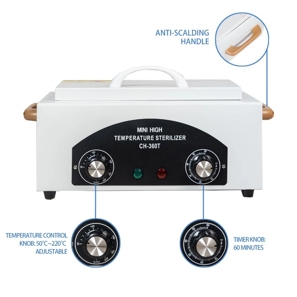 300W Heißluftsterilisator Desinfektion, Hochtemperatur-Sterilisator-Nagel-Werkzeug-Sterilisator, Trockene Hitze Sterilisator mit Timer für Kosmetik, Fusspflegestudios, Friseursalon, Weiß
