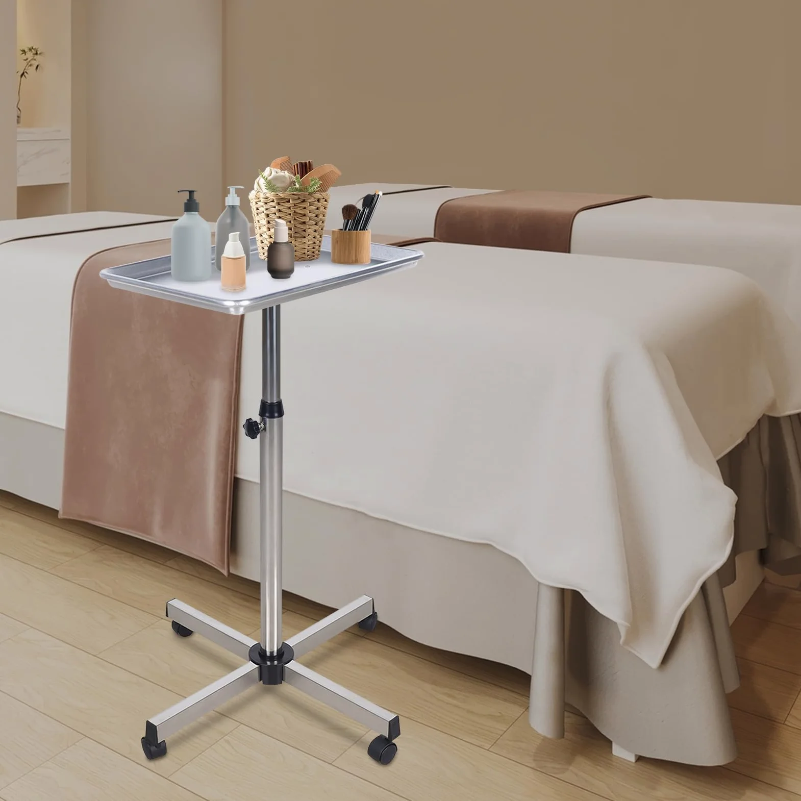 Mobiler Friseurwagen mit höhenverstellbarem Trolley Salonwagen Friseur Beauty Rollwagen Arbeitswagen Aluminium Beistellwagen Werkstattwagen Friseurbedarf Zubehör