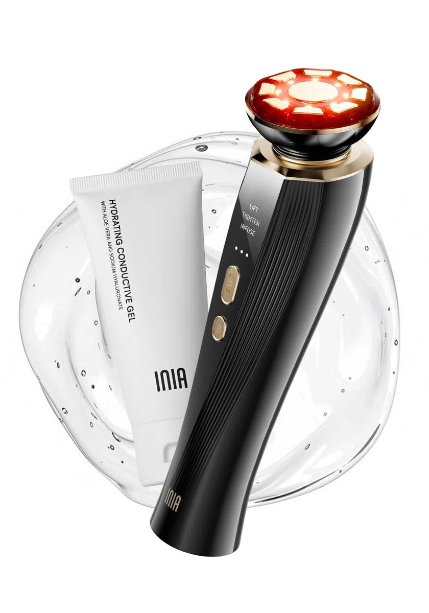 INIA Professionelles 3-in-1 Anti-Falten Gesichtsmassagegerät mit Mikrostrom & Rotlicht Straffendes Lifting-Gerät für Gescht/Hals, Reduziert Schwellungen & Falten Firm