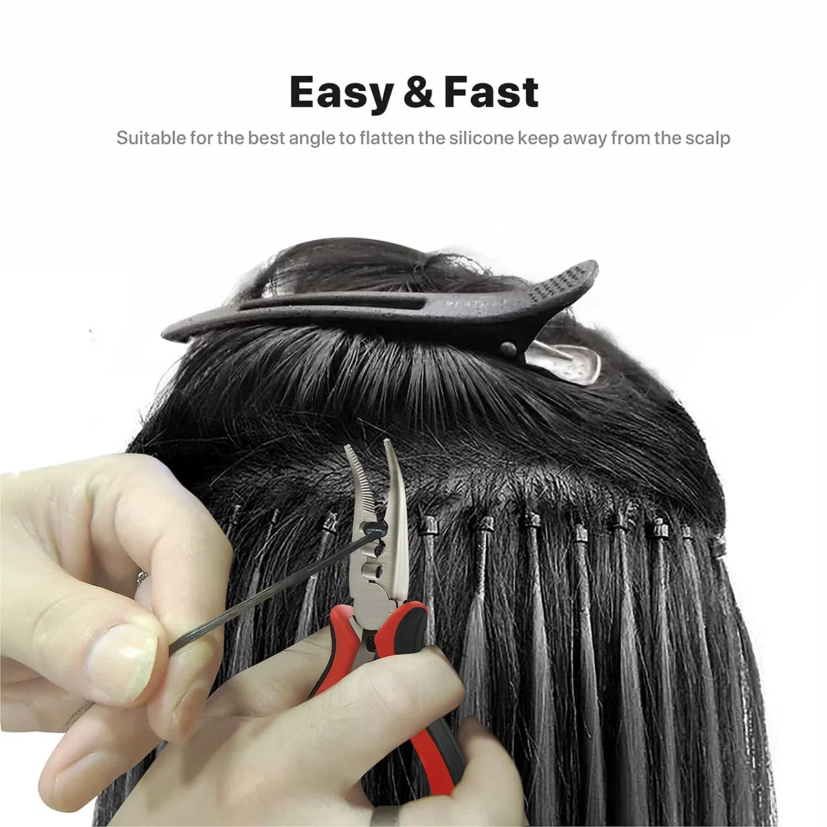 konovo Microlinks - Kit de extensiones de cabello, herramientas profesionales con alicates de extensión de cabello, enhebrador de cuentas, microeslabones de silicona, 400 unidades