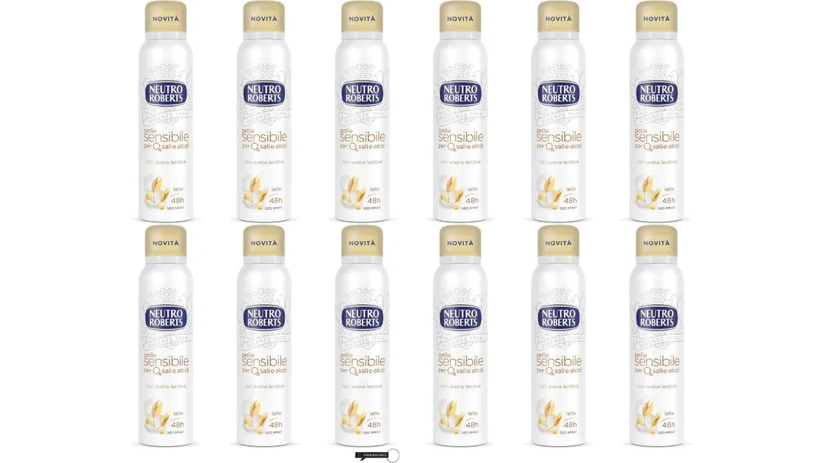 12X Neutro Roberts Deodorant Spray Pelle Sensibile, mit beruhigendem Hafer und Milch, 48h Schutz, ohne Aluminiumsalze und Alkohol, 150ml,+ Italy Shop Service Kostenloser Schlüsselanhänger