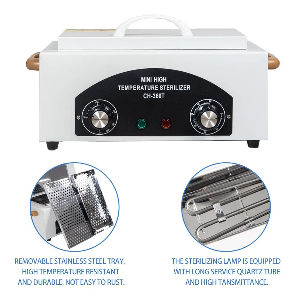 300W Heißluftsterilisator Desinfektion, Hochtemperatur-Sterilisator-Nagel-Werkzeug-Sterilisator, Trockene Hitze Sterilisator mit Timer für Kosmetik, Fusspflegestudios, Friseursalon, Weiß